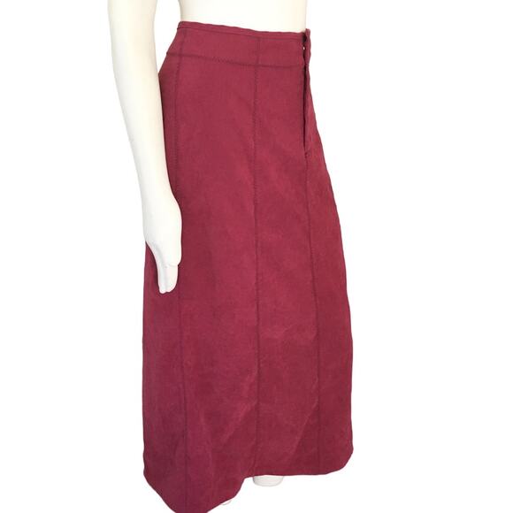 VTG WILD CAT Zigzag Stitched Microsuede Maxi Skirt in Barn red SZ 12 - Picture 4 of 10